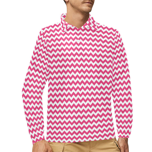 Chevron Print Design LKS402 Long Sleeve Polo Shirt For Men's