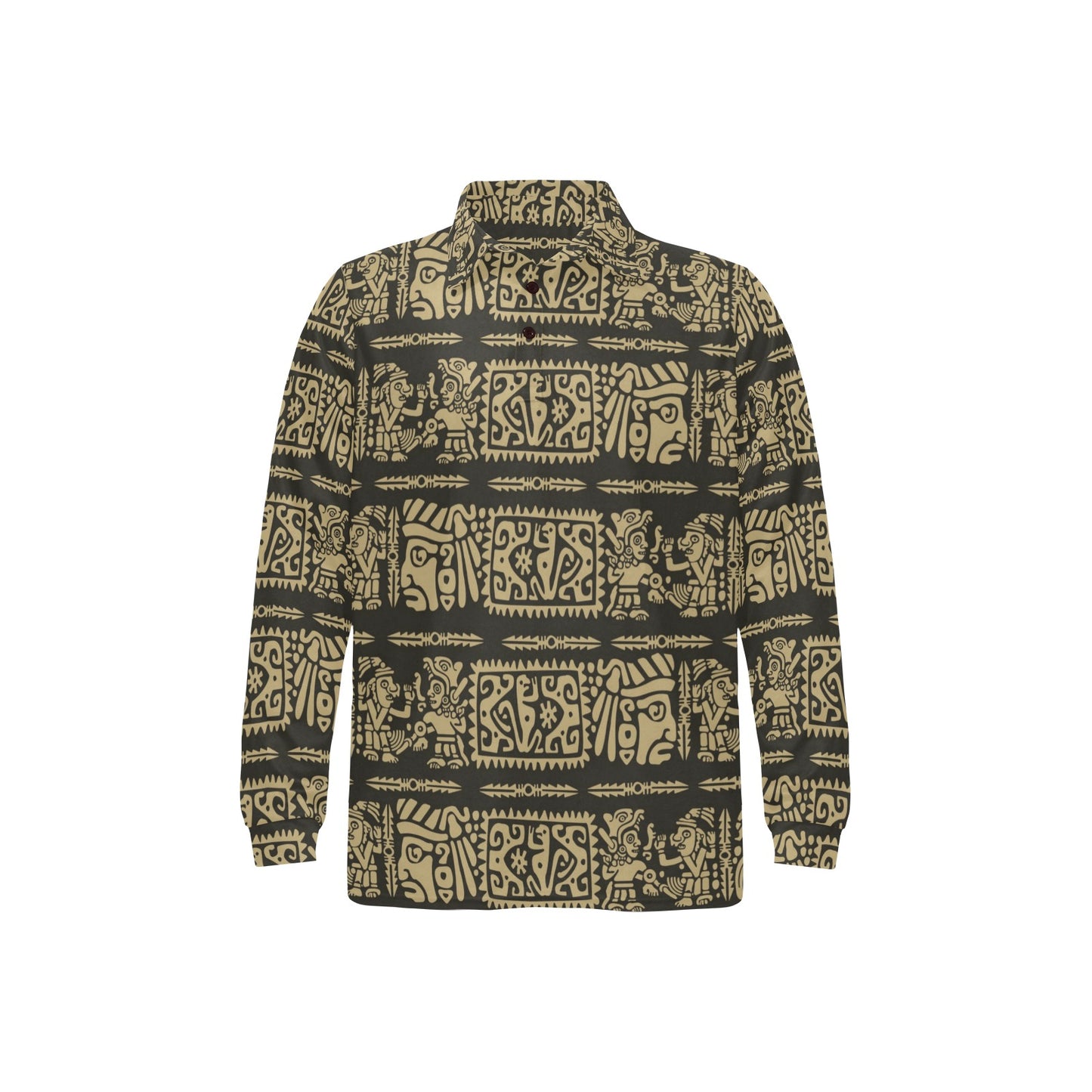 Mayan Pattern Print Design 02 Long Sleeve Polo Shirt For Men's