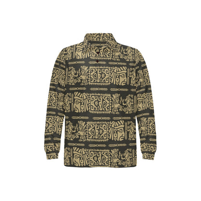 Mayan Pattern Print Design 02 Long Sleeve Polo Shirt For Men's