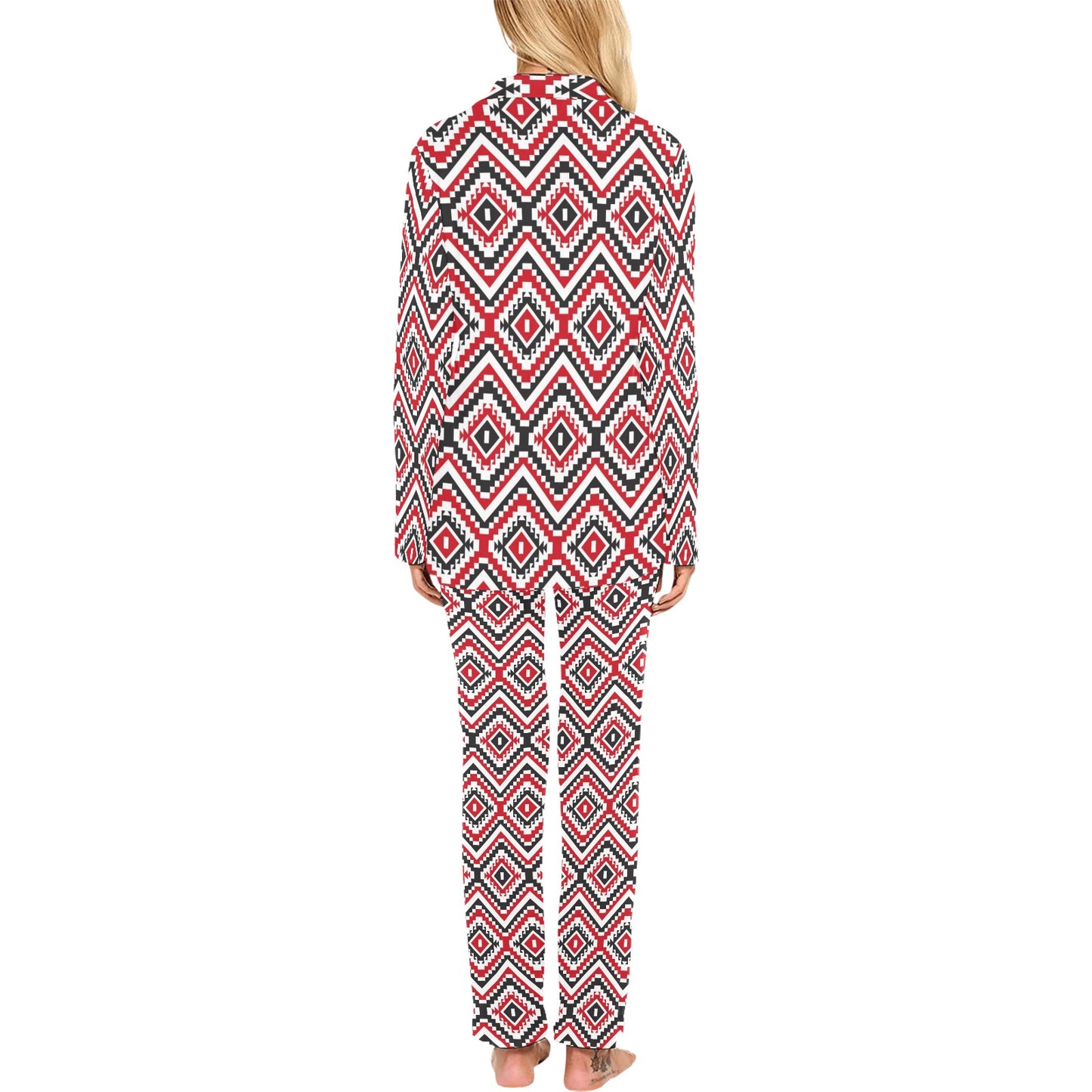 Native American Themed Tribal Print Women's Long Pajama Set