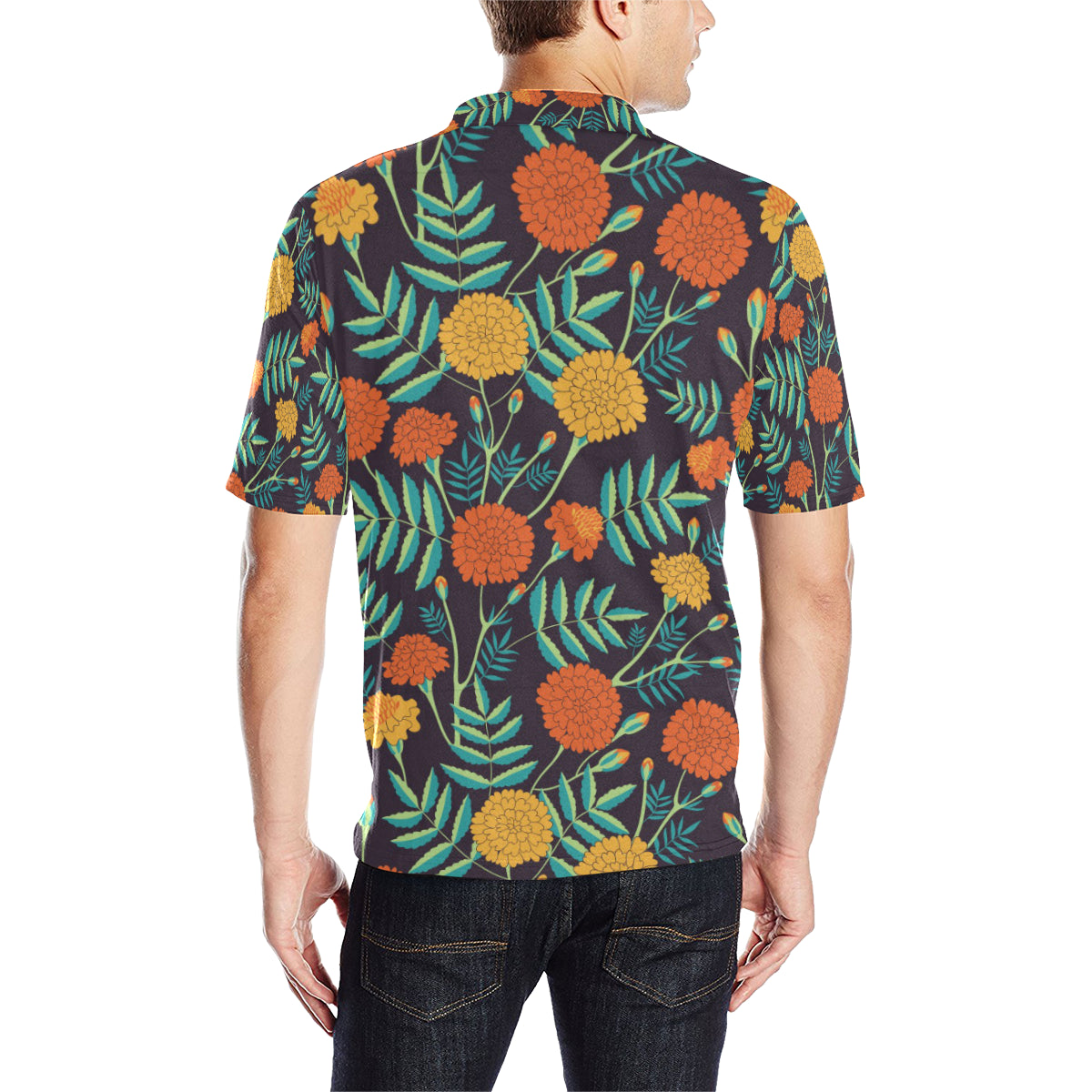 Marigold Pattern Print Design MR01 Men Polo Shirt