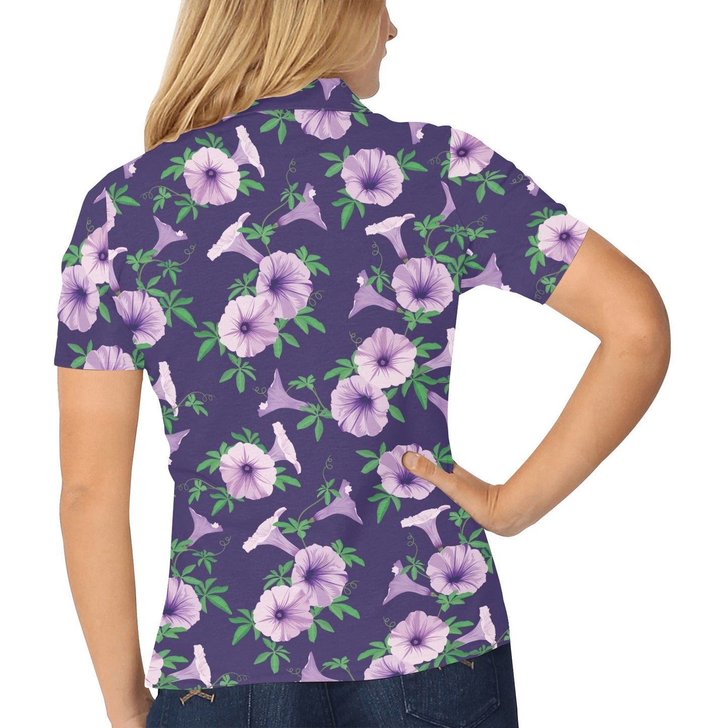 Morning Glory Pattern Print Design MG01 Women's Polo Shirt