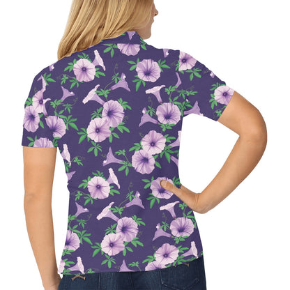 Morning Glory Pattern Print Design MG01 Women's Polo Shirt