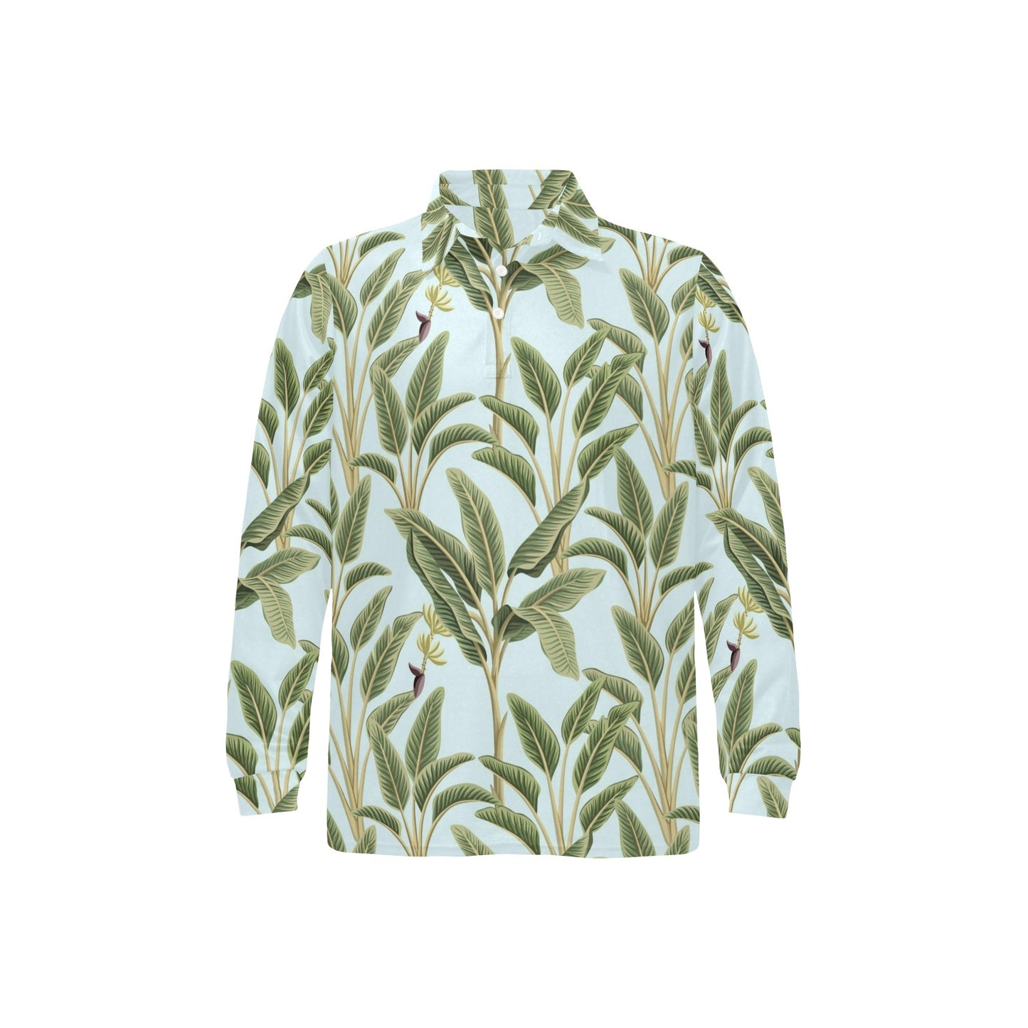 Banana Leaf Pattern Print Design BL03 Long Sleeve Polo Shirt For Men's