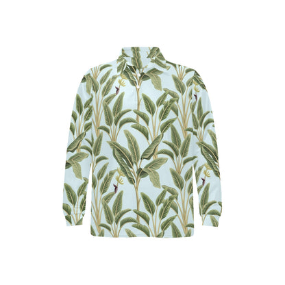 Banana Leaf Pattern Print Design BL03 Long Sleeve Polo Shirt For Men's