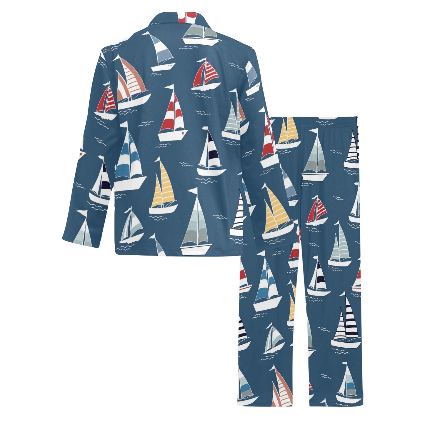Sailing Ships Pattern Print Design A04 Men's Long Pajama Set
