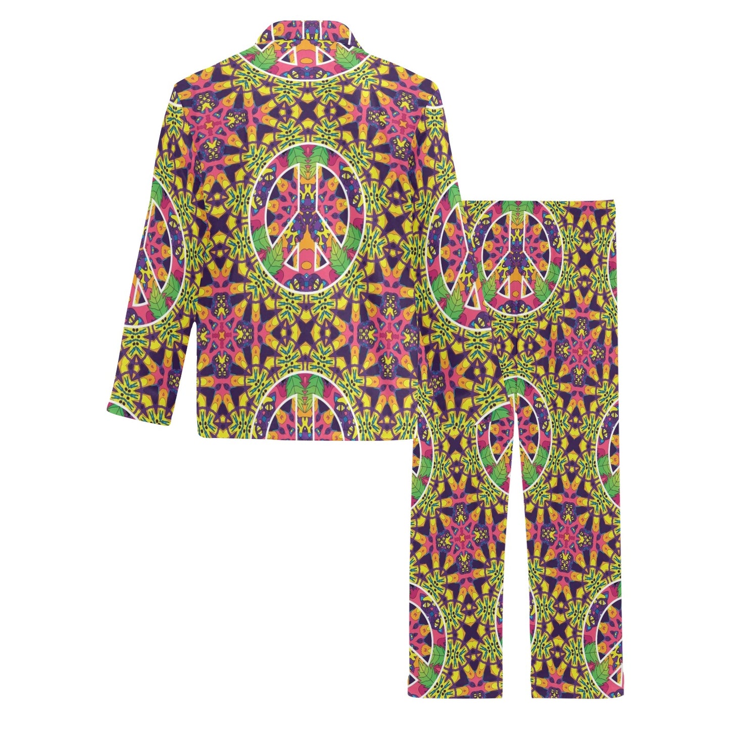 Peace Sign Pattern Print Design A04 Men's Long Pajama Set