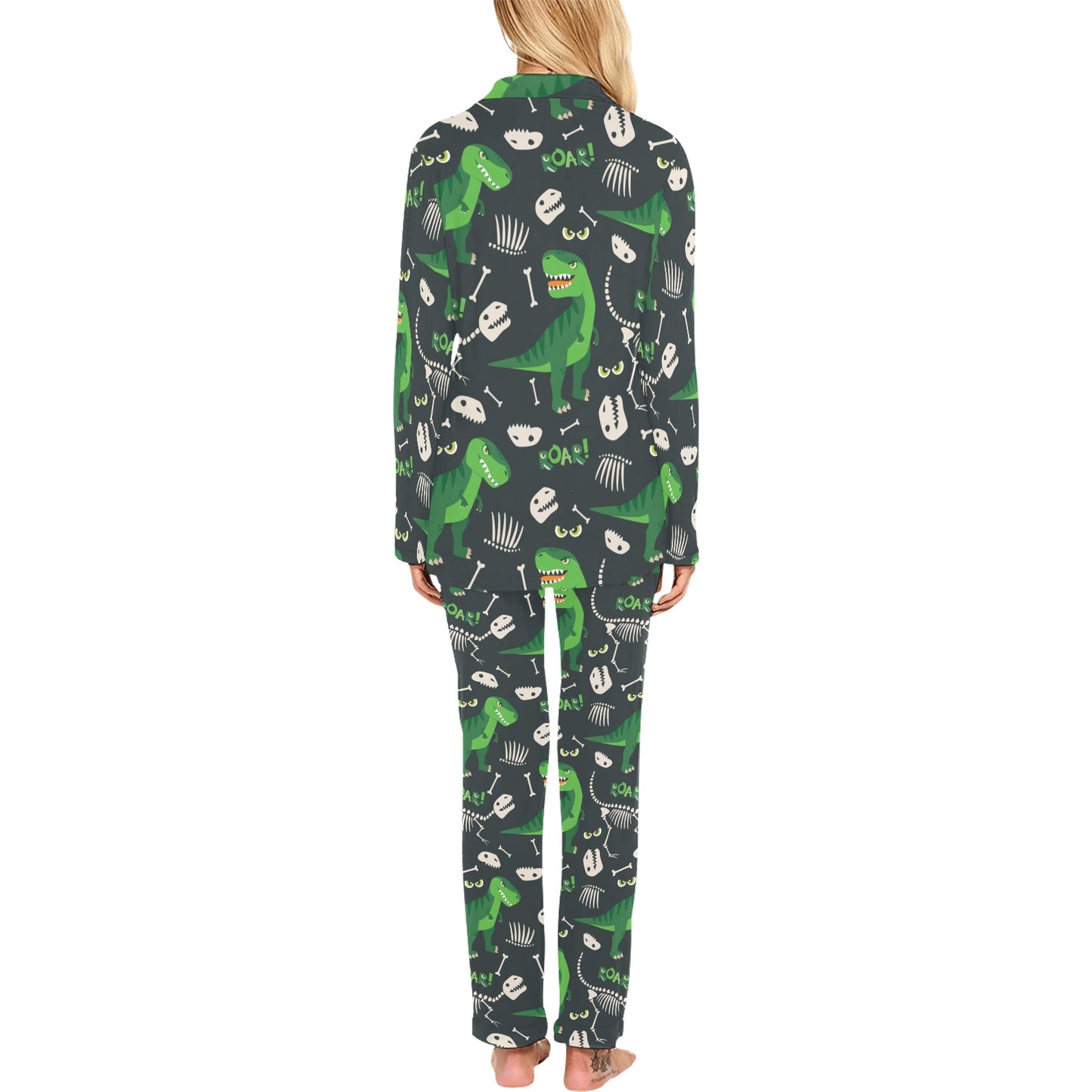 T Rex Pattern Print Design A05 Women's Long Pajama Set