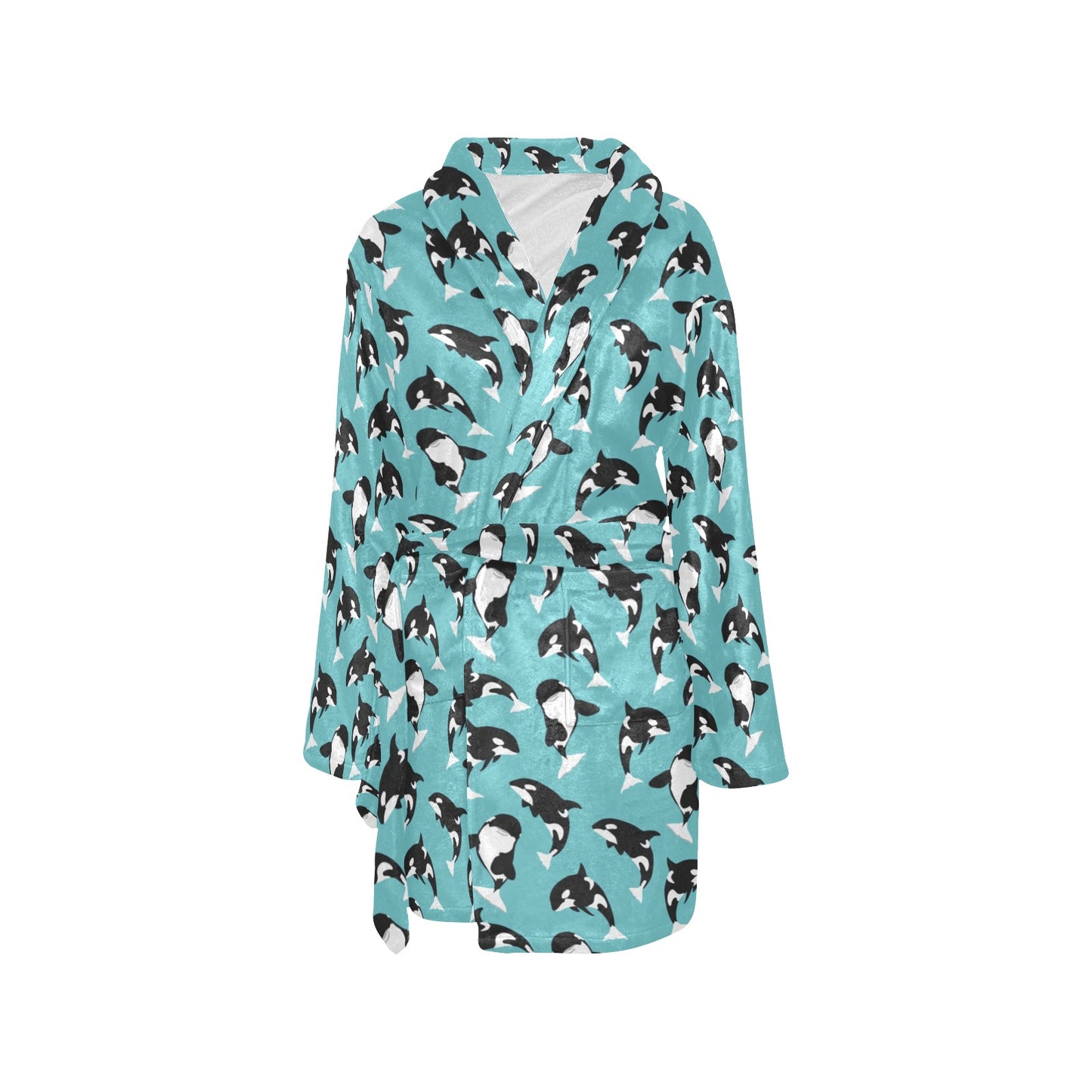 Whale Action Design Themed Print Women's Fleece Robe