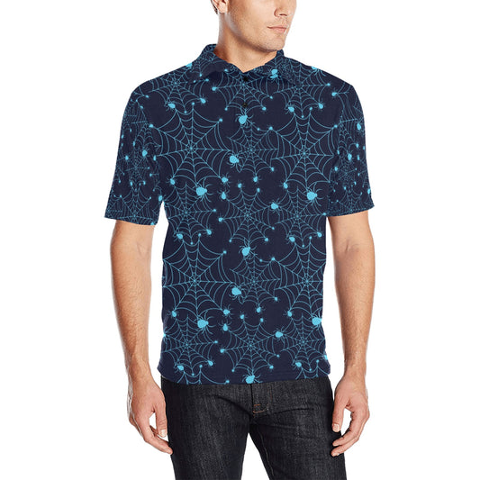 Spider Web Blue Print Design LKS304 Men Polo Shirt