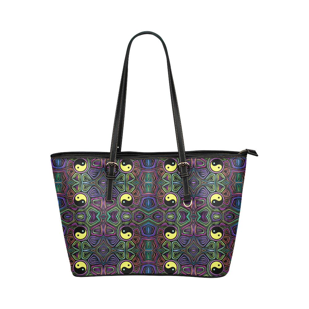 Yin Yang Neon Color Design Print Leather Tote Bag