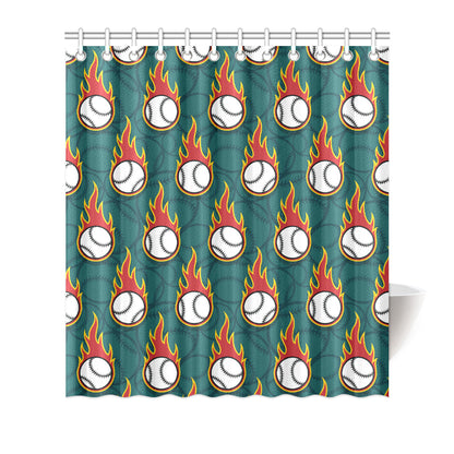 Baseball Fire Print Pattern Shower Curtain