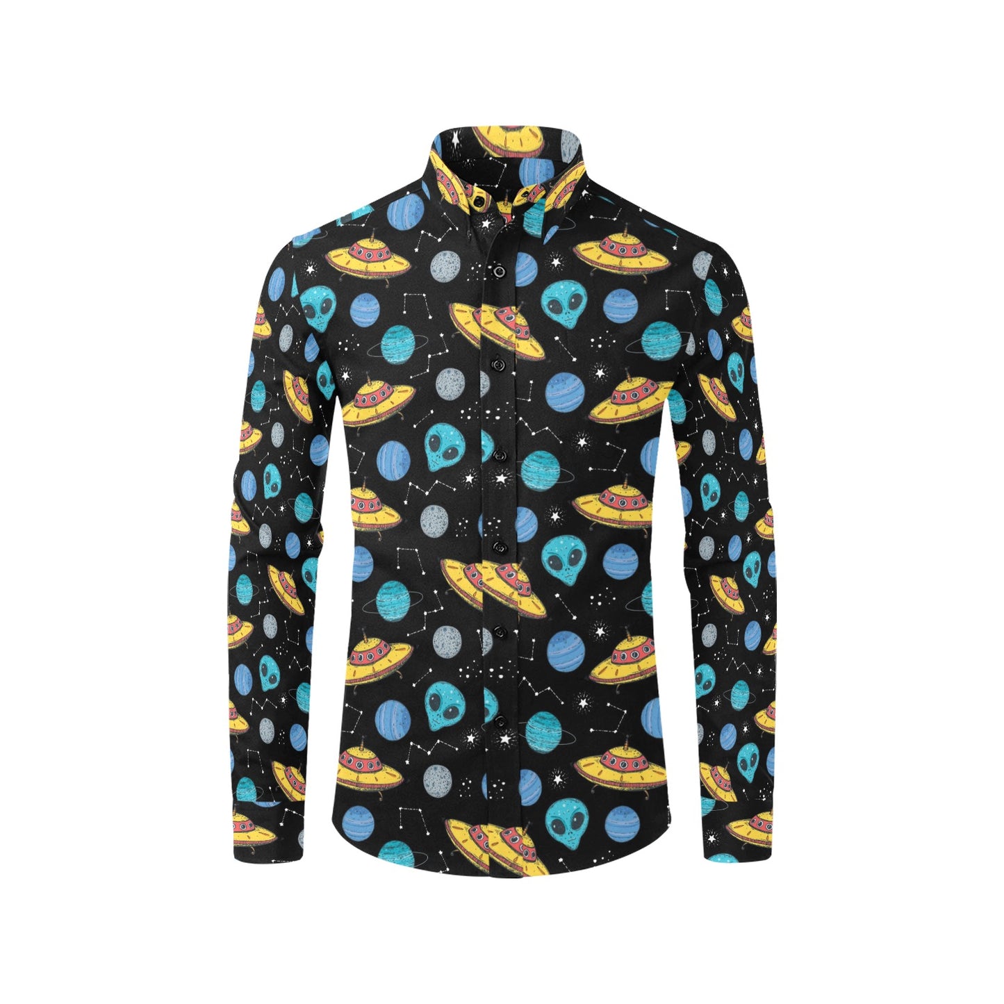 UFO Alien Print Design LKS306 Men's Long Sleeve Dress Shirt