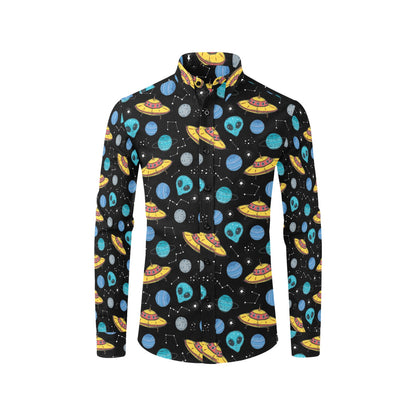 UFO Alien Print Design LKS306 Men's Long Sleeve Dress Shirt