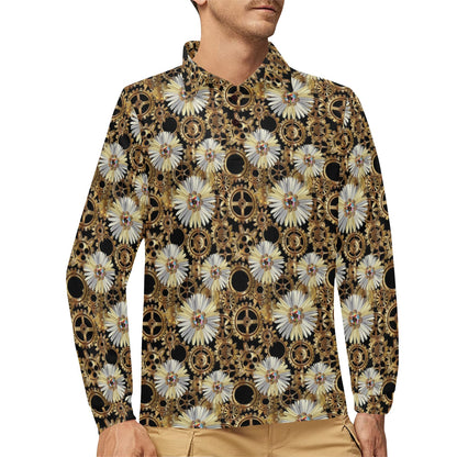 Steampunk Print Design LKS305 Long Sleeve Polo Shirt For Men's