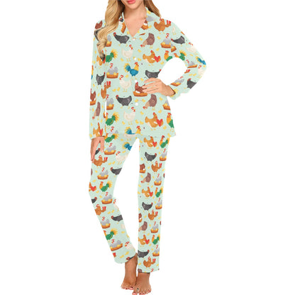 Chicken Pattern Print Design 07 Women's Long Pajama Set