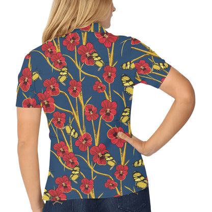 Pansy Pattern Print Design A01 Women's Polo Shirt