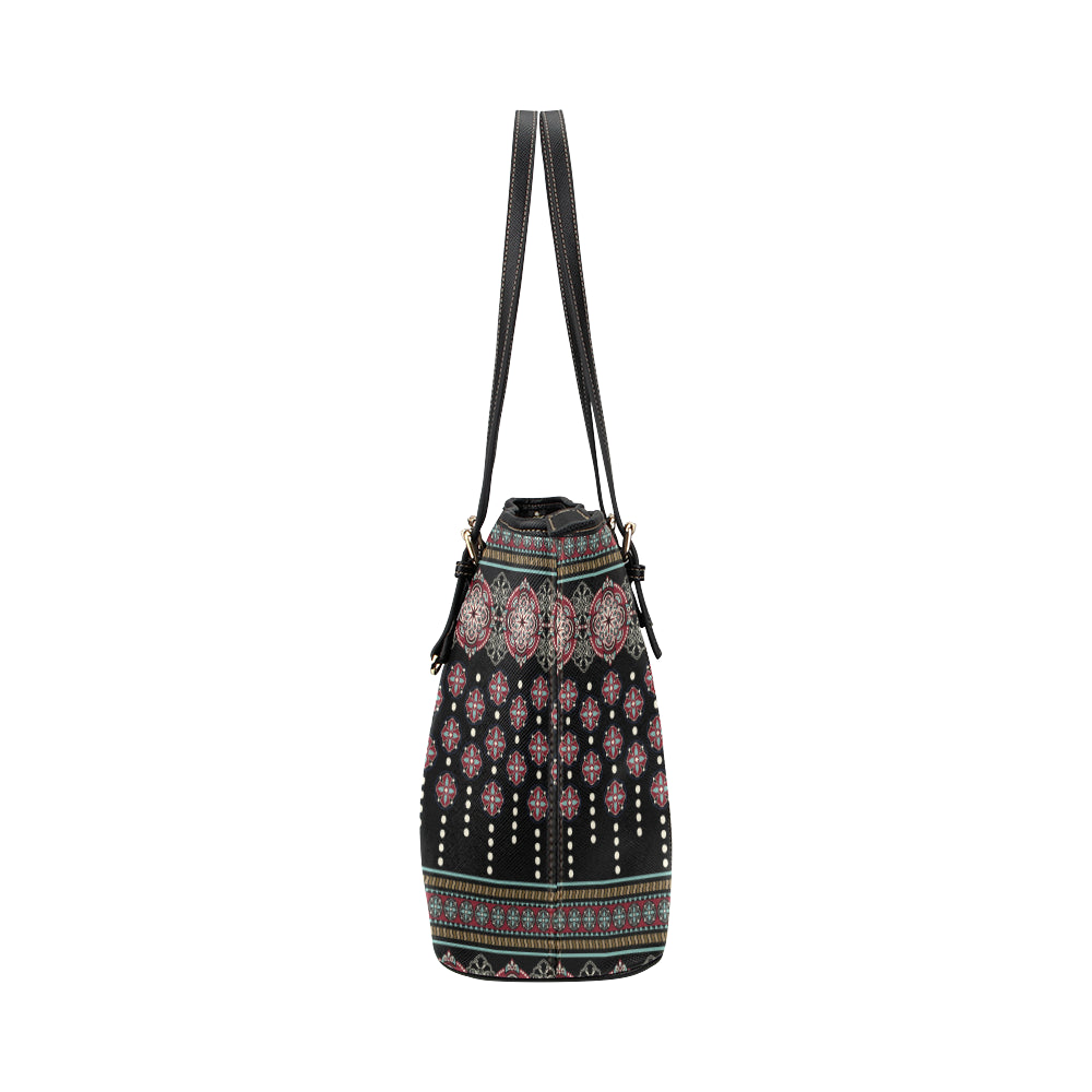 Ethnic Dot Style Print Pattern Leather Tote Bag