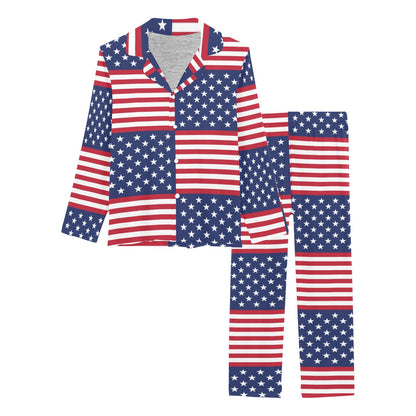 Patriotic US Flag Pattern Print Design A03 Women's Long Pajama Set
