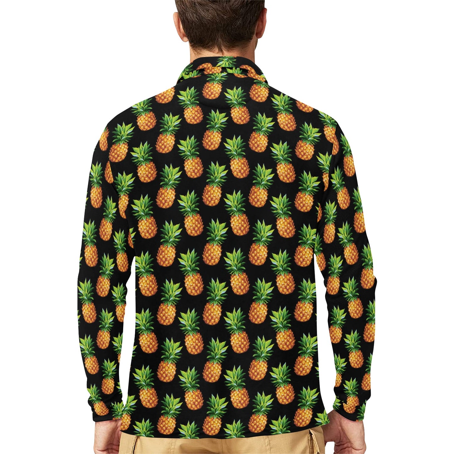 Pineapple Cute Print Design Pattern Long Sleeve Polo Shirt For Men's