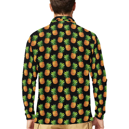 Pineapple Cute Print Design Pattern Long Sleeve Polo Shirt For Men's