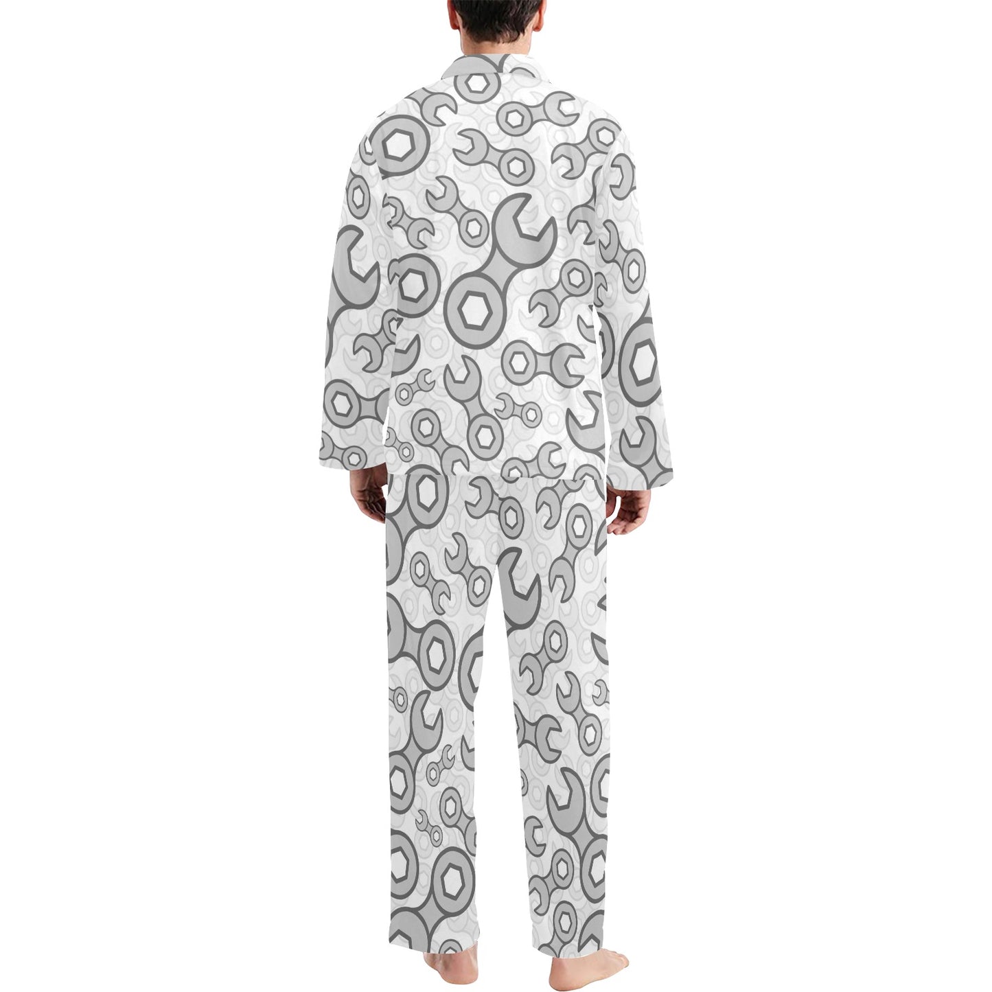 Mechanic Pattern Print Design 05 Men's Long Pajama Set