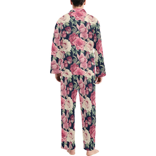 Rose Pattern Print Design RO05 Men's Long Pajama Set