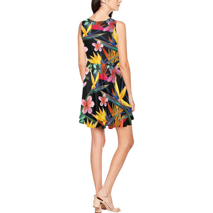 Tropical Flower Pattern Print Design TF015 Sleeveless Dress