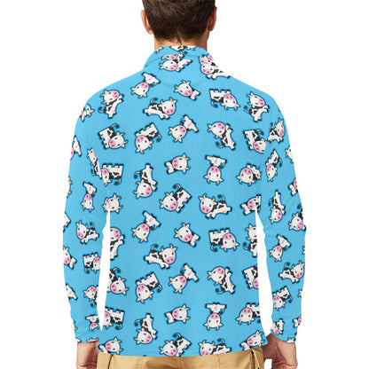 Cow Pattern Print Design 01 Long Sleeve Polo Shirt For Men's
