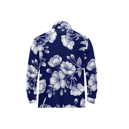 Cherry Blossom Pattern Print Design CB01 Long Sleeve Polo Shirt For Men's