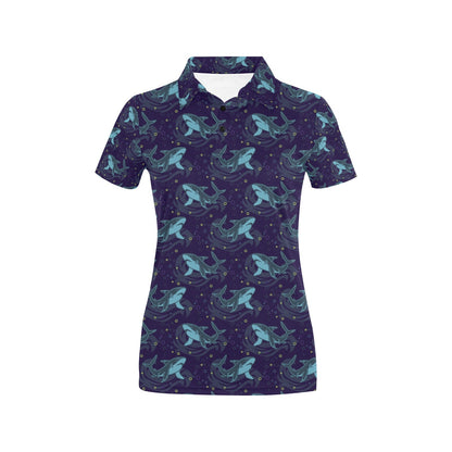Shark Themed Print Women's Polo Shirt