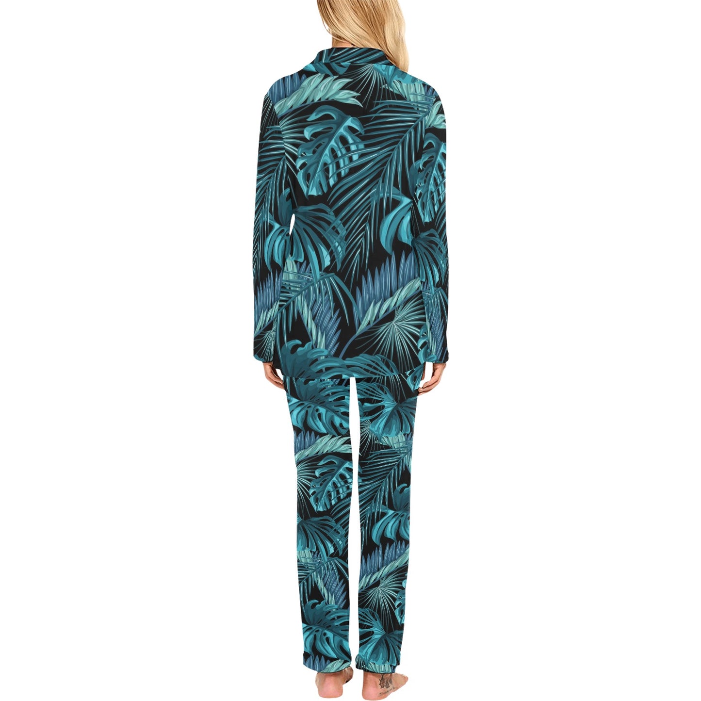 Palm Leaf Pattern Print Design A03 Women's Long Pajama Set