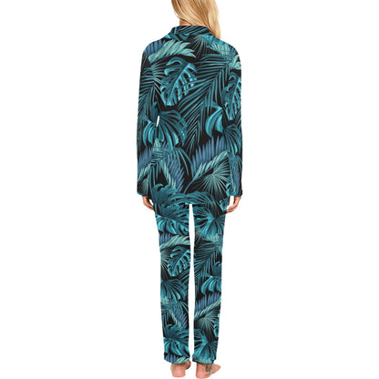 Palm Leaf Pattern Print Design A03 Women's Long Pajama Set