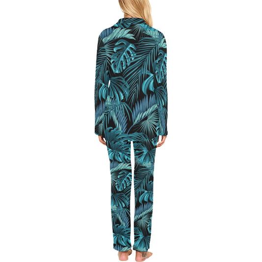Palm Leaf Pattern Print Design A03 Women's Long Pajama Set