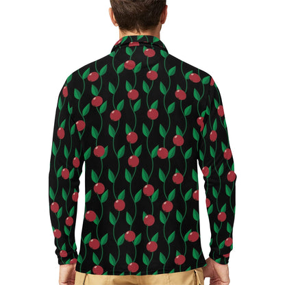 Cranberry Pattern Print Design CB01 Long Sleeve Polo Shirt For Men's