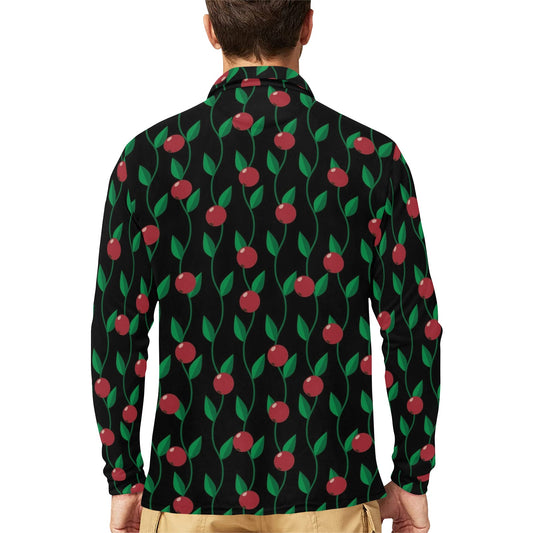 Cranberry Pattern Print Design CB01 Long Sleeve Polo Shirt For Men's
