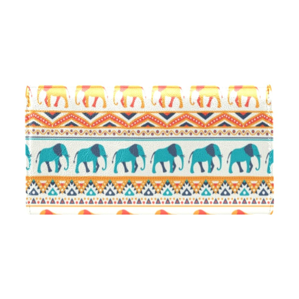 Elephant Aztec Ethnic Print Pattern Women's Trifold Wallet