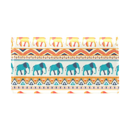 Elephant Aztec Ethnic Print Pattern Women's Trifold Wallet