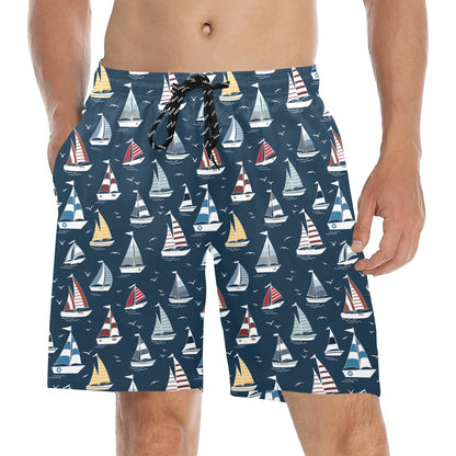 Sailboat Print Design LKS306 Men's Swim Trunks Beach Shorts