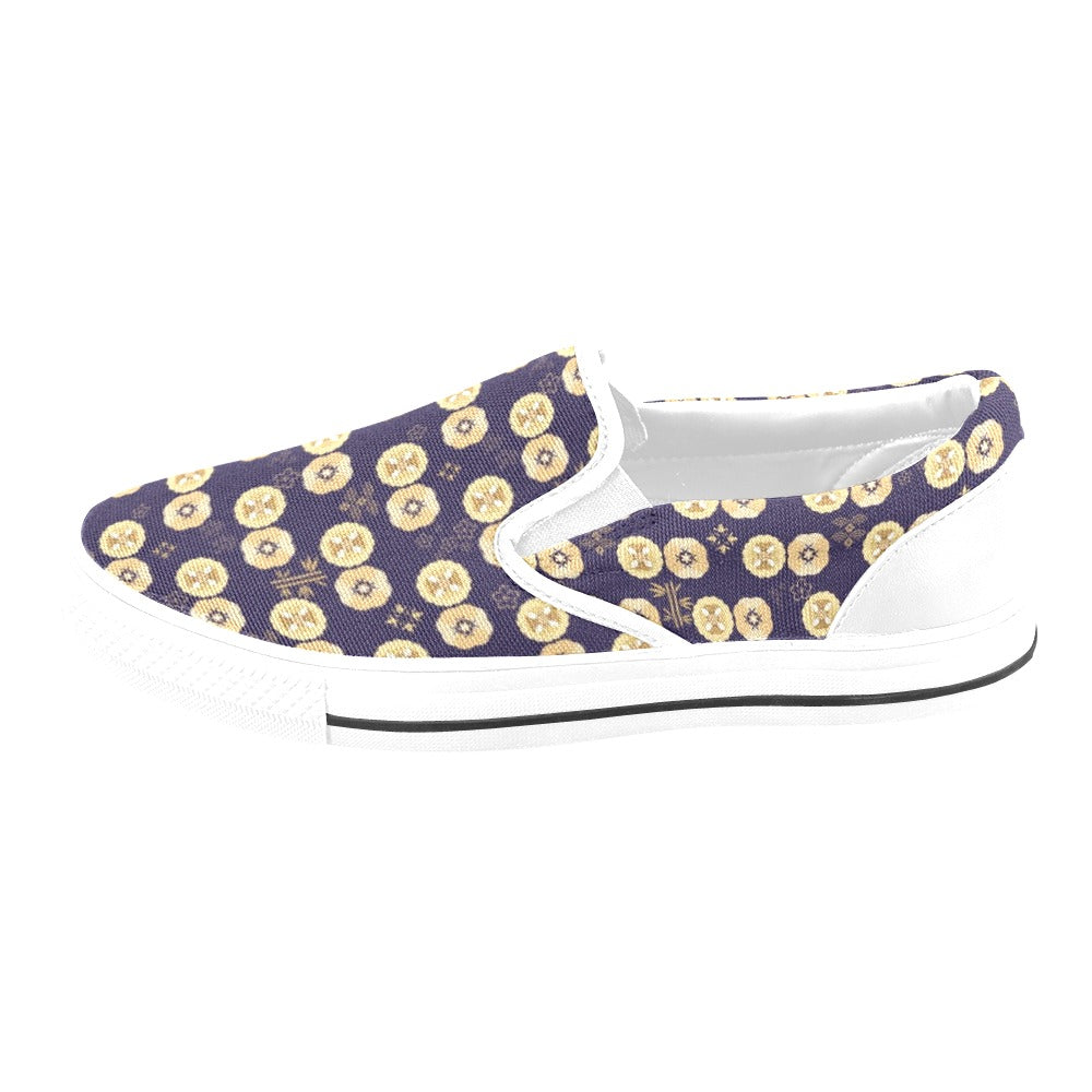 Sakura Print Design LKS303 White Slip Ons Canvas Women's Shoes