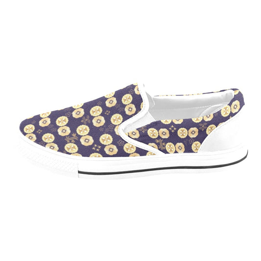 Sakura Print Design LKS303 White Slip Ons Canvas Women's Shoes
