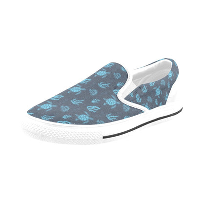 Sea Turtle Print Design LKS307 White Slip Ons Canvas Women's Shoes