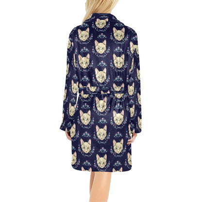 Cat Head with flower Print Pattern Women's Fleece Robe