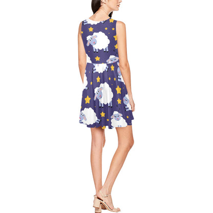 Sheep Pattern Print Design 03 Sleeveless Dress