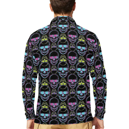 Skull 3D Colorful Print Design LKS309 Long Sleeve Polo Shirt For Men's