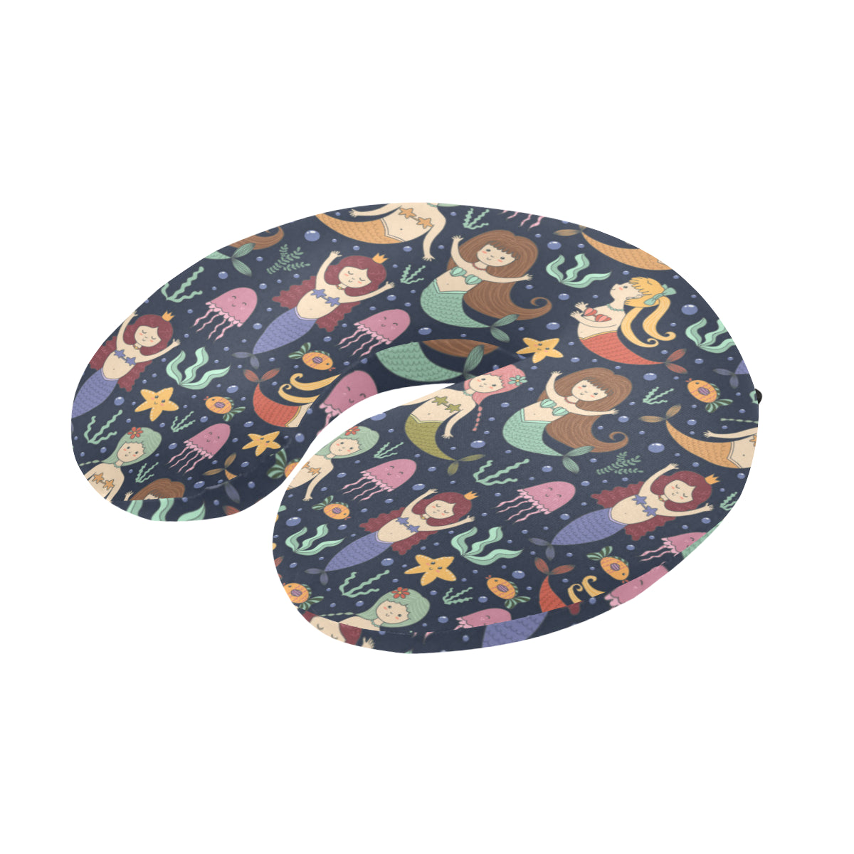 Mermaid Cartoon Pattern Print Design 03 U-Shaped Travel Neck Pillow