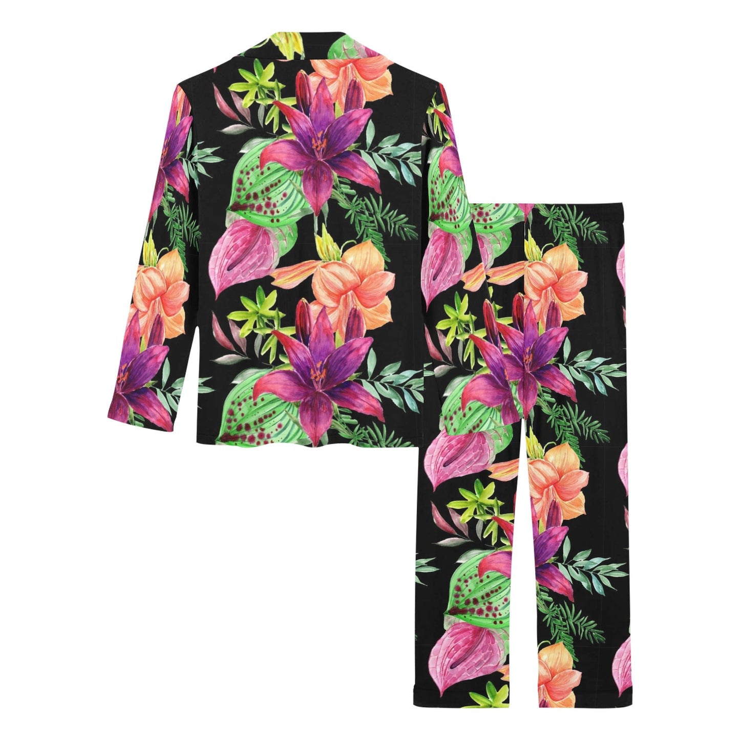 Amaryllis Pattern Print Design AL09 Women's Long Pajama Set