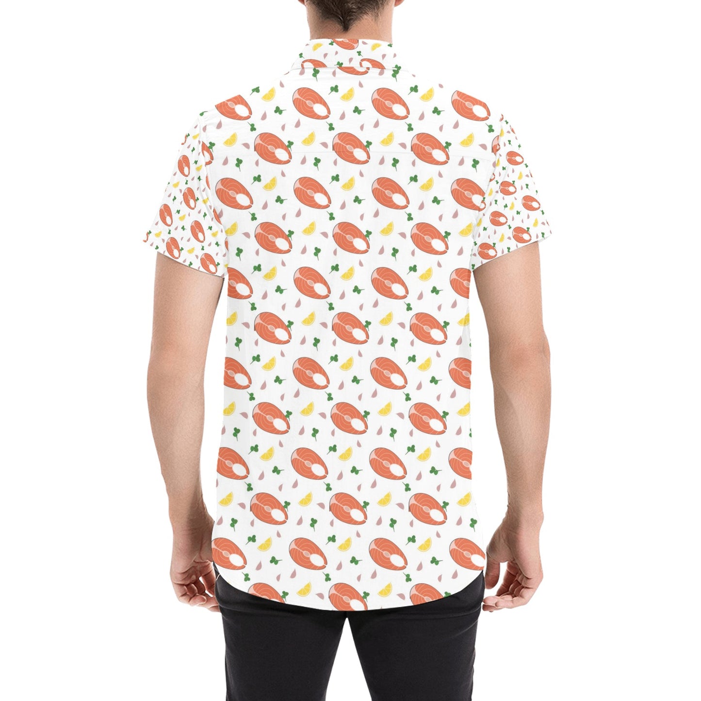 Salmon Steak Print Design LKS303 Men Short Sleeve Button Up Shirt