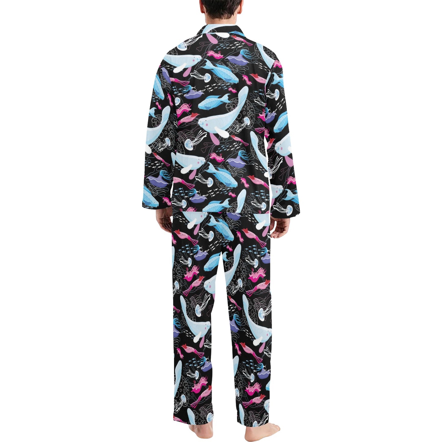 Manatee Pattern Print Design 02 Men's Long Pajama Set
