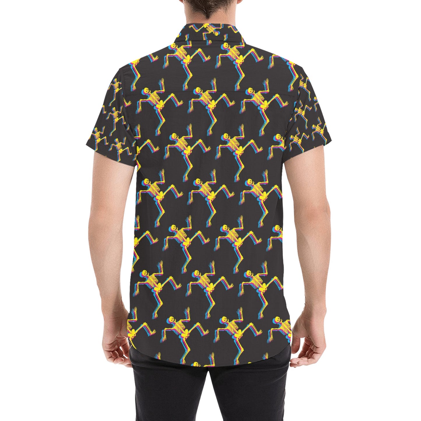 Skeleton Skeleton 3D Print Design LKS301 Men Short Sleeve Button Up Shirt